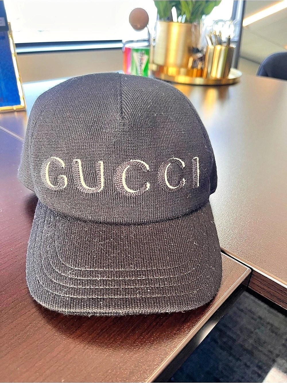 Gucci Embroidered Wool Baseball Cap Black